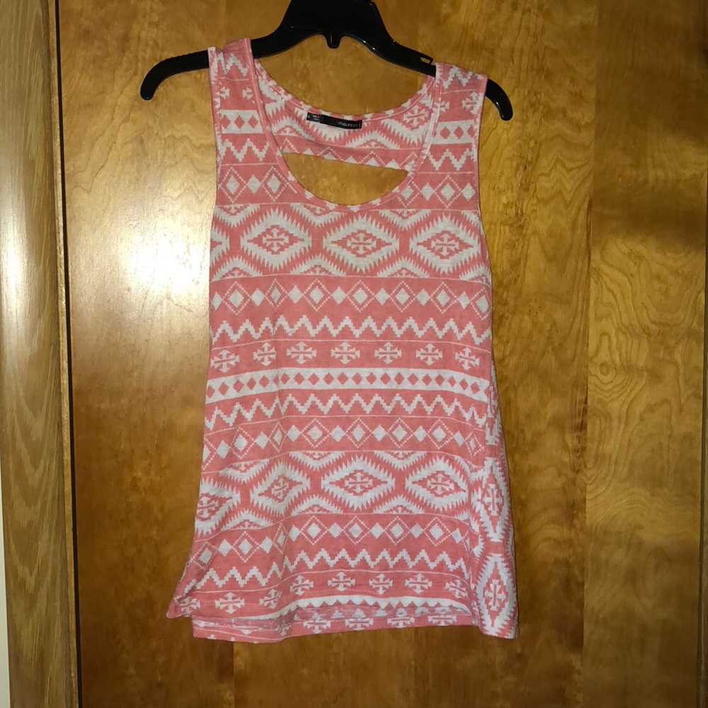 coral and white tribal tank w/ key hole back